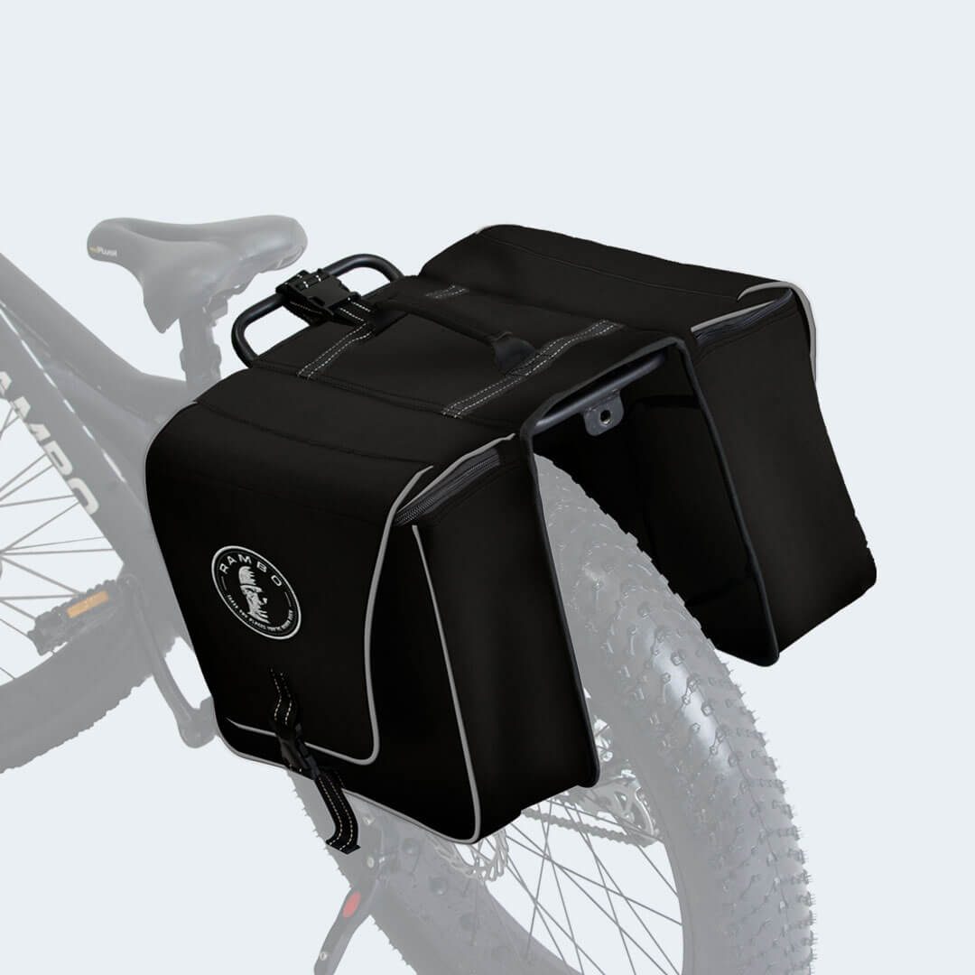 On bike view of Stealth Black Accessory Bag by Rambo Bikes