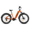 An overview side shot of The Pursuit 2.0 electric bike in orange and matte black.
