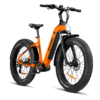A front/side shot of The Pursuit electric bike, in orange and matte black.