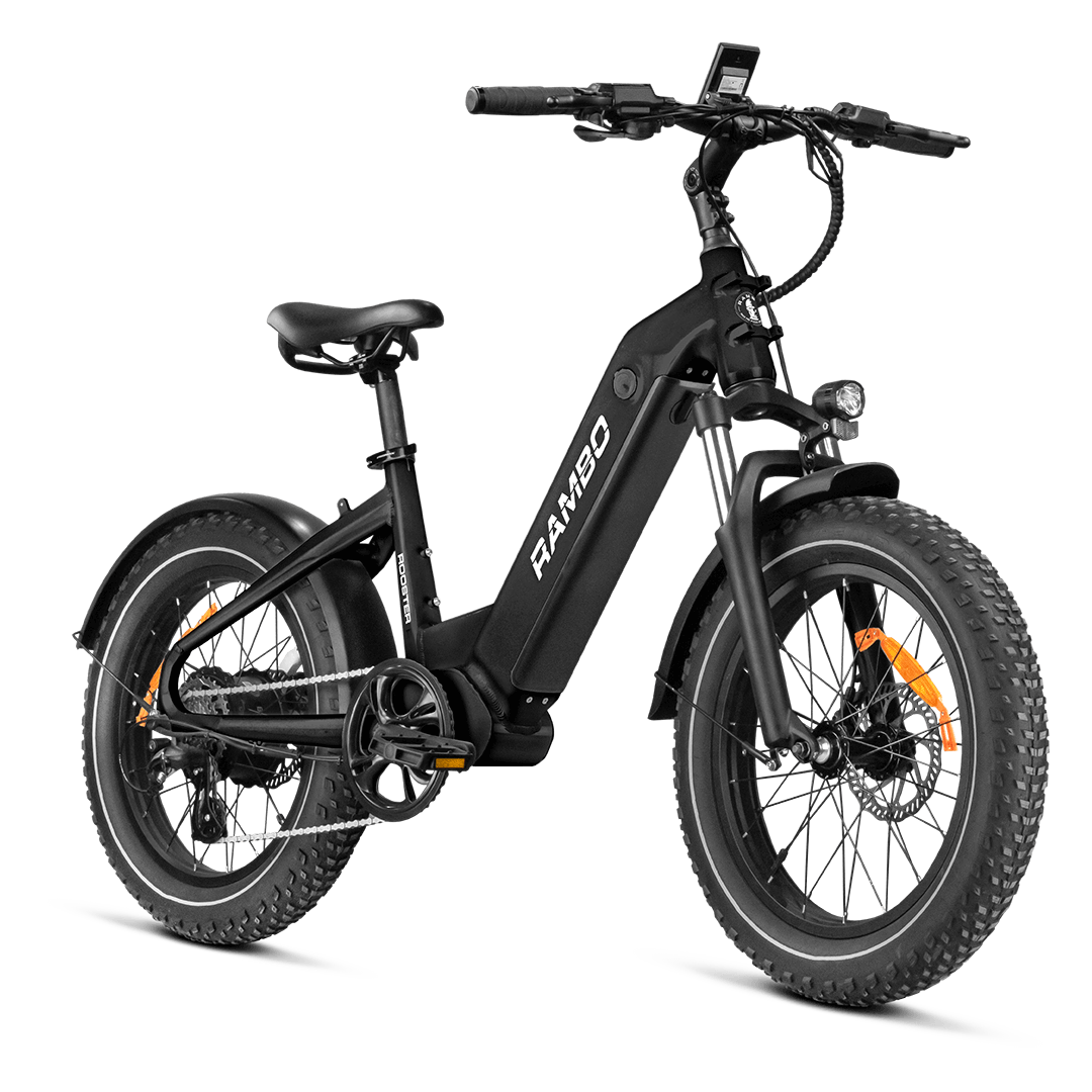 front/side view of black Rooster eBike